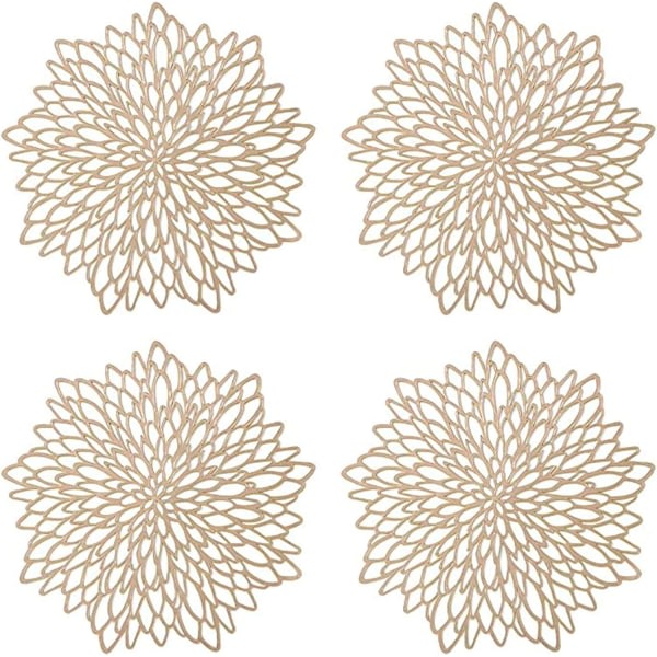 4 stycken guldunderlägg, ihåliga runda bordstabletter, runda bordstabletter Plastmatta, används för värmeisolering av tallrikar och bordsdekorationer (guld)