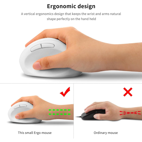 Ergonomisk mus, trådløs mus, oppladbar vertikal mus med USB-mottaker, 2,4 GHz trådløse mus, 6 knapper, justerbar DPI 800/1200/1600