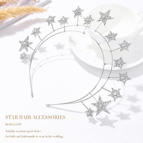 Rhinestone Star Hodebånd, Glitter Hårbånd, Brud Krystall Tiara, Krone, Prinsesse Hårtilbehør