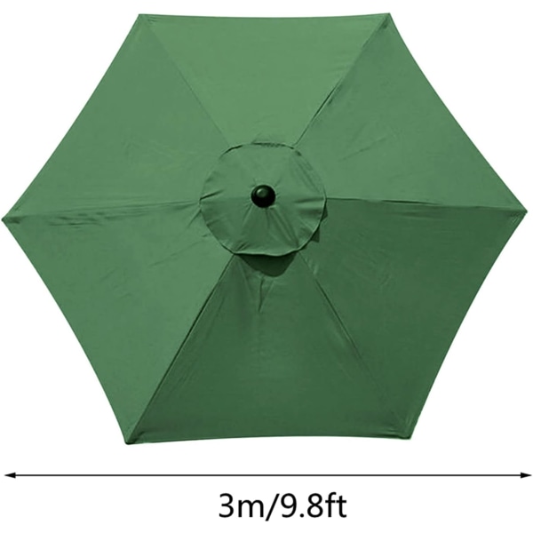Udskiftningsdug til parasoller, 3 meter overtræk til haveparasol til udskiftning af parasol til terrassesolparaply, udskiftningsdug til udskiftning af parasol til bordparaply, grøn, 6 arme