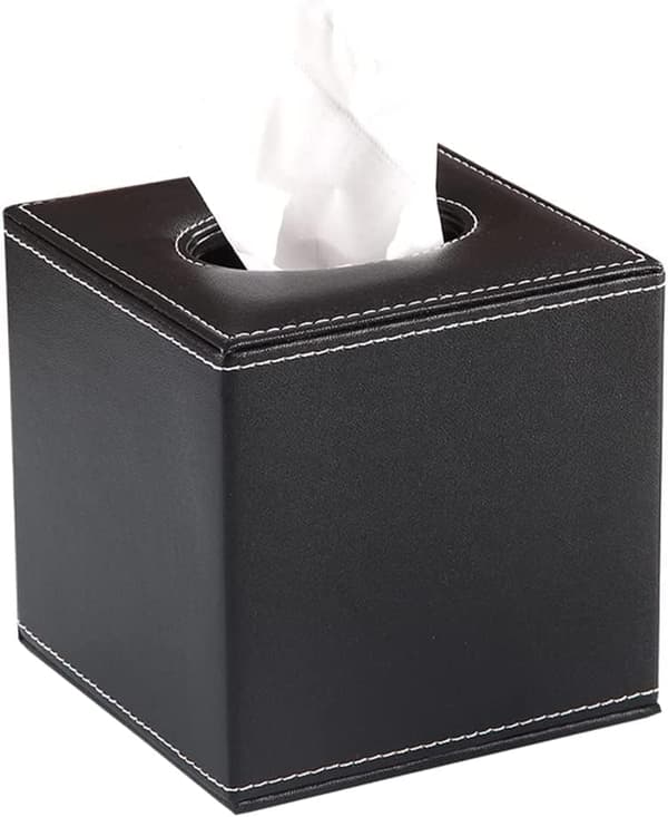 Kvadratisk Tissue Box Hållare i Läder (Svart) Black