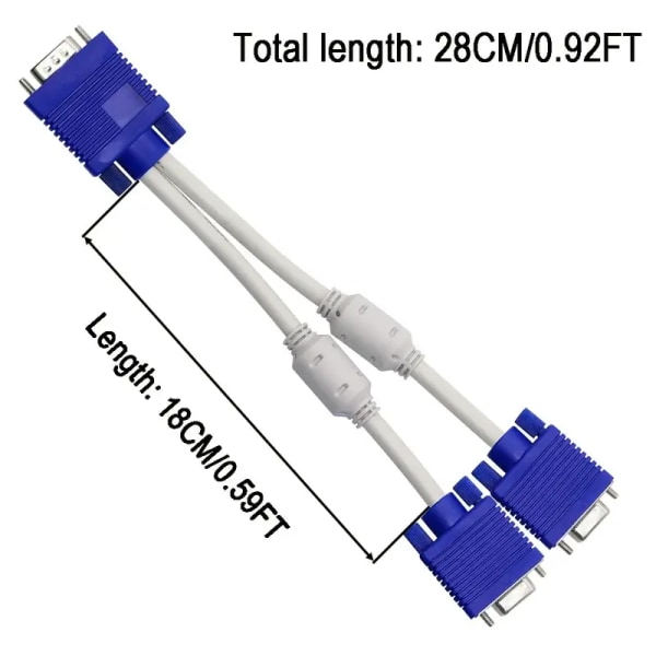 VGA-splitterkabel Dubbel VGA-skärm Y-kabel 1 hane till 2 hona Adapterkonverter