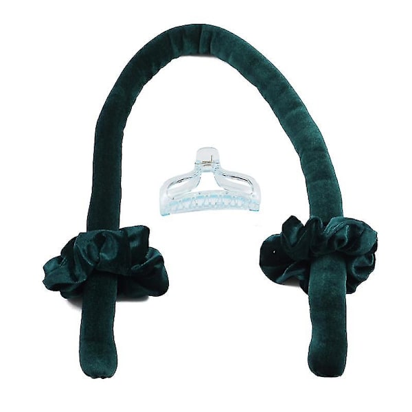 Varmeløs krøllehovedbånd, ingen varme krøllebånd med hårklemmer og scrunchie, sovekrøller silkebåndshårruller green