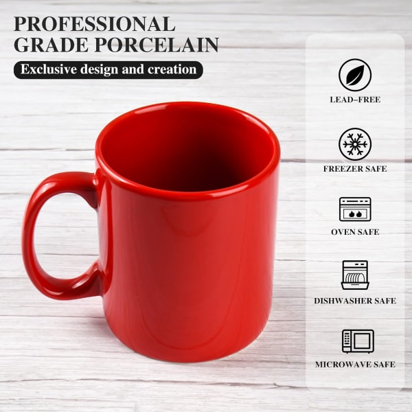Ekstra stort keramisk kaffekrus med håndtak for kontor og hjem (rød)