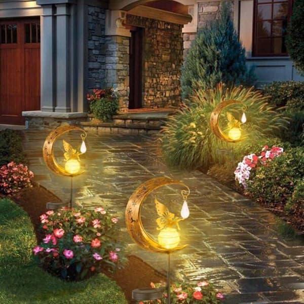 Måne dekorative solcellehavelys, terrasseudsmykning, metal, solcelle-måne, glas LED, lampe