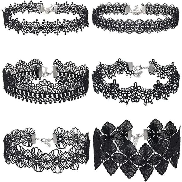 Svart blonder 6 stk svart rustfritt stål choker halskjede for kvinner