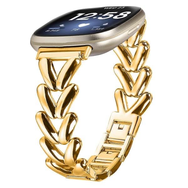 Klokkerem i sinklegering for Fitbit Versa 4/Sense 2 vridd metall erstatningsrem gull Gold