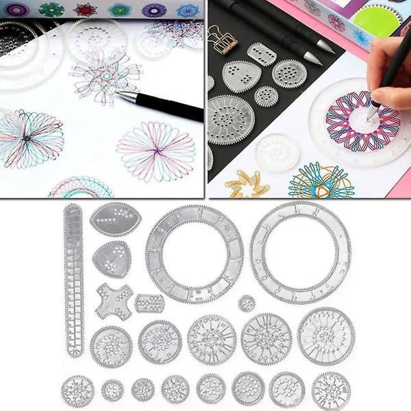 22-delad Spirograph-ritleksakssats med kugghjul och hjul för rittillbehör - Kreativa pedagogiska linjaler för barn