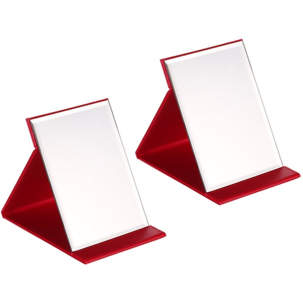 Lille sammenfoldelig rejsespejl, rektangel Kompakt bærbar lommespejl i rød