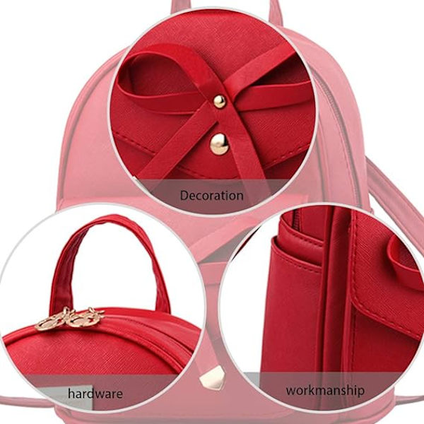 Kvinnors Ryggsäck Mini Ryggsäckar Flickor Rosett PU Läder Ryggsäck Handväska Söta Axelväskor Ryggsäck för Damer Liten Ryggsäck Tonåringar red