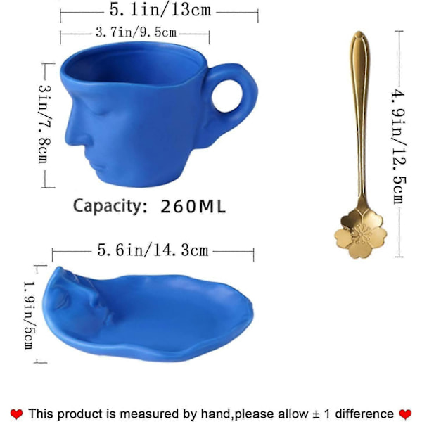 Ansigts-Kyssemug Par Keramik Vandkop Eftermiddagste Kaffe Kop og Underkop Sæt Mælkete Kopper Morgenmad Kopper Mælkekopper Drikkevarer blue