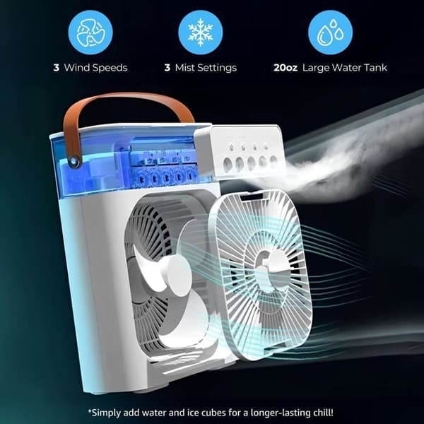 Bærbar luftkøler - 600 ml - 15,8 x 7,5 x 23 cm - Sort, Mini Fordampningsventilator