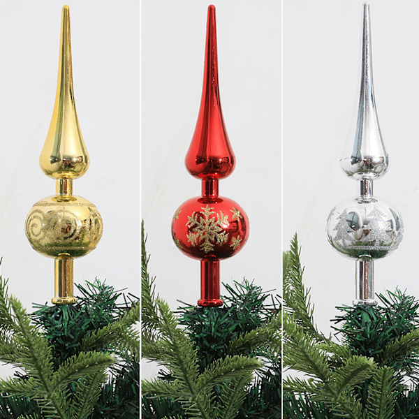 Julgrans Topp i Form av Kalebassen med Snöflingemönster, Spetsig Topp, Julgranspynt, Stjärndekorationer, Toppar, Ornament, Festtillbehör