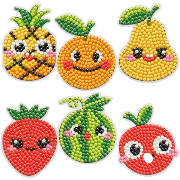 Timanttimaalaus lapsille, 5D DIY - timanttimaalaus, sopii pojille ja tytöille, 4-8-vuotiaille, 6-12-vuotiaille tytöille lahja (P-Hedelmäpää 6 kpl)