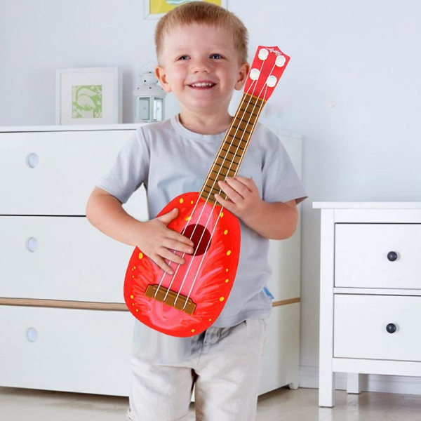 Ukulele til børn begyndere, frugt ukulele mini guitar, musikinstrument legetøj guitar til barn småbørn drenge piger, jordbær, vandmelon, orange, kiw