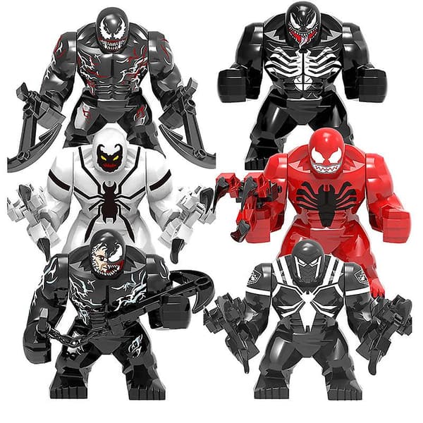 6 kpl Venom-suuria minihahmoja rakennuspalikkaleluja, toimintahahmoja