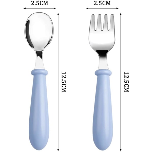 3Set/6PCS Baby Gaffel och Sked, Småbarnsbestick i Rostfritt Stål Gafflar Skedar Silverware Set med Rund Handtag Barn Barn Flatware Bestick x Gafflar