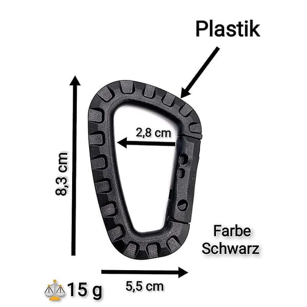 Sæt med 5 plastikkarabinhager - Sort - D-formet (hy)