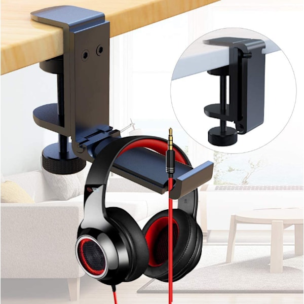 Foldbar Hovedtelefon Krog Hanger Holder, Pladsbesparende Aluminium Soundbar Krog med Universal Fit til Gaming PC Tilbehør, Under Skrivebord Klemme Krog Montering