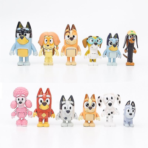 Bluey - Pakke 12 Figurer Skole, Leddelte Dukker Af Coles Venner Figurer, Legetøj Fra Børnetegneserien, Med Rusty, Chloe Og Calypso