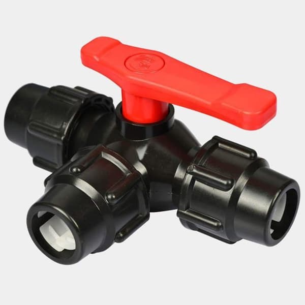 3-tie polyeteeniletkuliitin - Pikaliitin venttiilillä - 32 mm