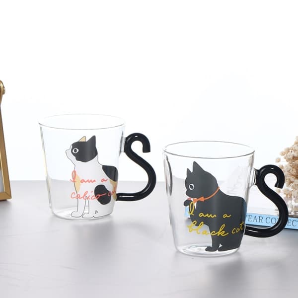 250 ml e Cat Glas Juice Kaffe Kopp Mjölk Te Kaffe Glas Mugg Vit