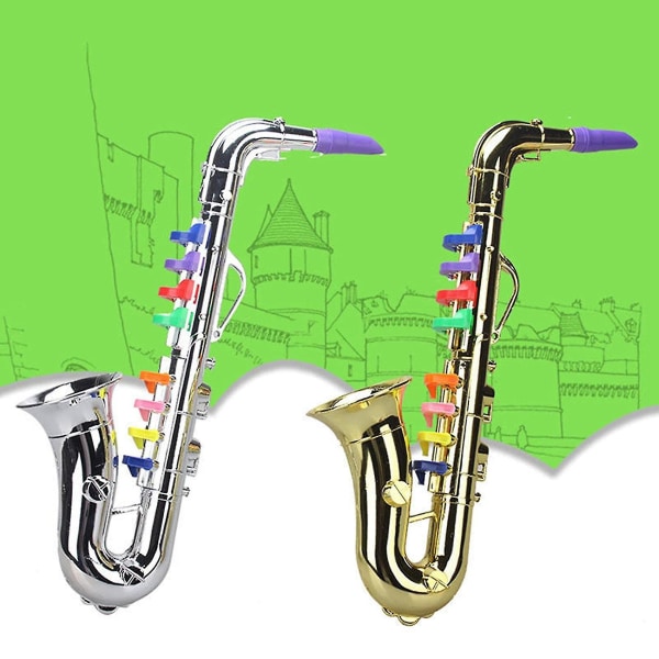 Saksofon 8 fargede taster Metallisk Simulering Rekvisitter Spill Minimusikal For Barn Bursdag Leketøy Gull