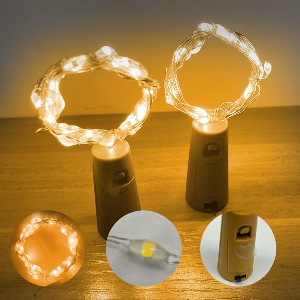 Flaske Lys, 2M 20 LED Prop Lys til Flasker, Fe Lys Batteridrevet, 6stk LED Flaske Lys til Jul DIY Borddekoration Warm White