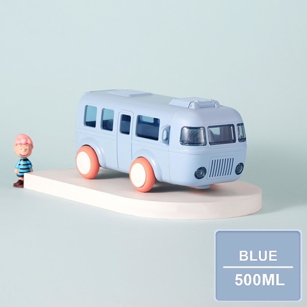 Bærbar vandkop i busform, bil halm vandkop, bus vandflaske Kawaii bil halm vand kop Blue