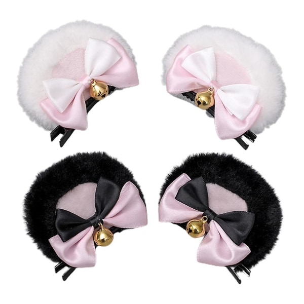2 par Bear Ears Bell Hårspænder, Runde Ører Hårnåle Sød hovedbeklædning Tilbehør til piger White pink- black pink