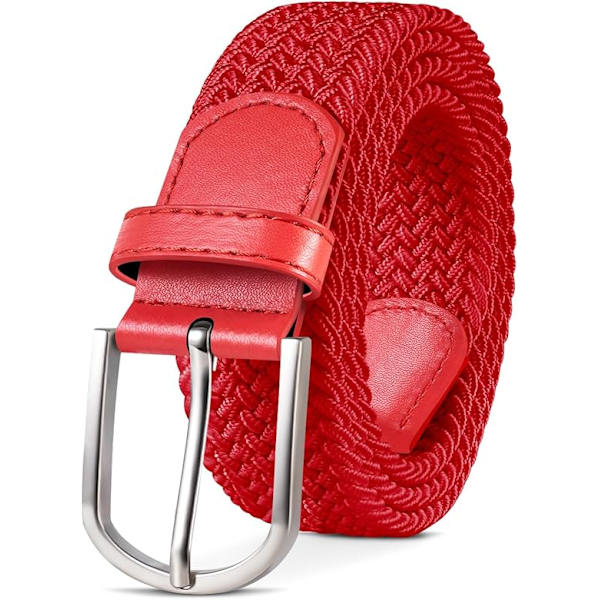 Herrbälte, elastiskt flätat bälte unisex män kvinnor flätat elastiskt stretch vävt bälte 33mm(1,25\") ，Längd 42\"(107cm) Passar midja 33\"-36\", Flera färger Red