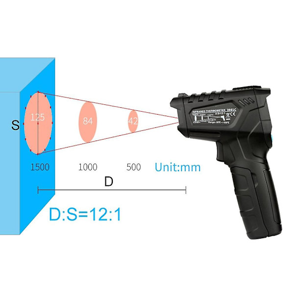-50~380℃ Industrielt Digitalt Infrarødt Termometer Håndholdt Infrarødt LCD Temperaturmåler Måler Non-c IR01A Black