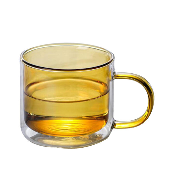 Dubbelväggig glasvattenkopp isolerade glas färgglada 250 ml muggar Yellow 250ml