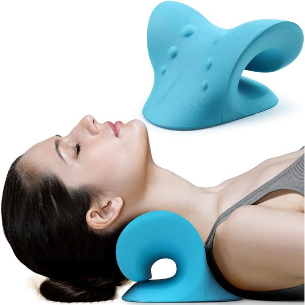 Nakke- og skulderafslapningsmiddel, cervikal trækanordning til TMJ smertelindring og justering af cervikal rygsøjle, kiropraktisk pude-nakkestrækker (blå)