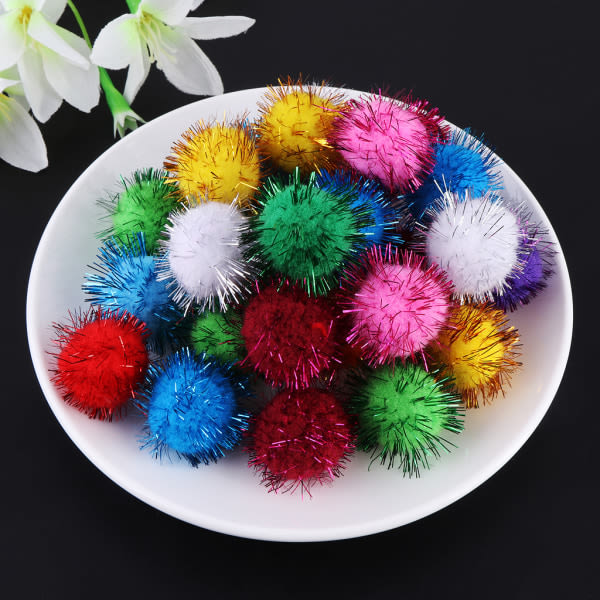 100 stk 30 mm Mini Fluffy Soft Pom Poms Pompoms Glitter Ball Håndlagde Barneleker DI