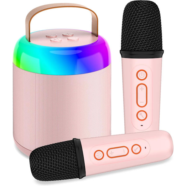 Karaoke-maskiner for barn, bærbare karaoke-maskiner for jenter med LED-festlys, jenteleker bursdagsgaver for barn i alderen 14-18 (rosa 2 mikrofoner) Pink 2 Mic