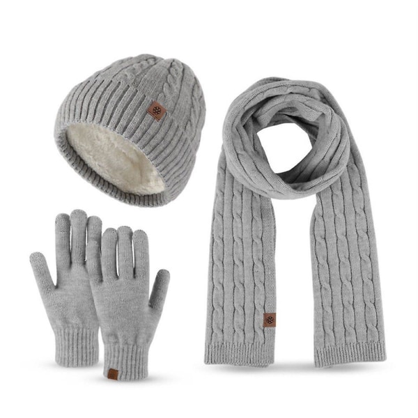 Dame Vinter Warm Beanie Hat Touchscreen Handsker og tørklæde sæt light gray
