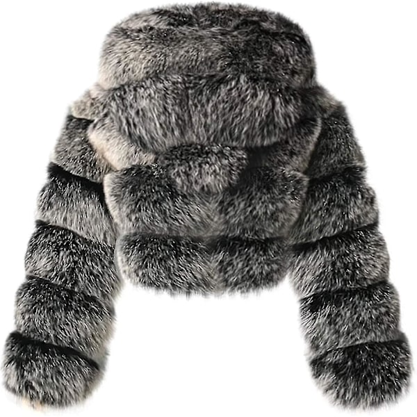 Kunstpelsjakke til kvinder med hætte - Korte, bløde boblerjakker i fleece - Varme jakker i plusstørrelser - Vinterjakker til kvinder Dark Gray M