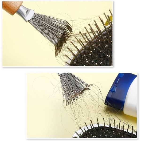 Hair Brush Cleaner Tool Cleaner Tool Kam Cleaner Hair Brush Cleaner Kambørster Mini hårsmussfjerner børste med metalltrådrive Trehåndtak For