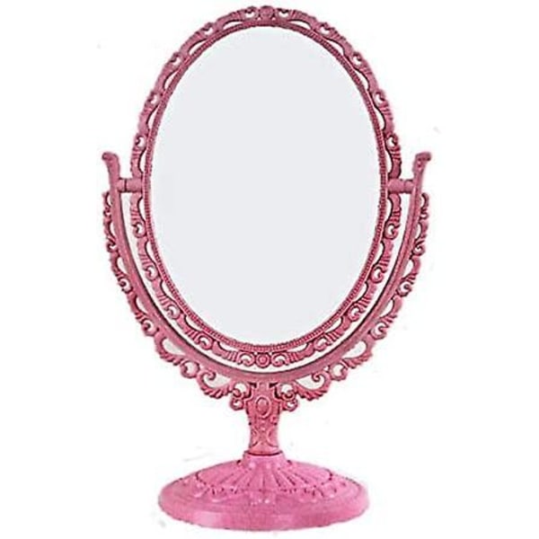Bordsskiva svängbar sminkspegel med 2x förstoring Vintage , kompatibel med toalettbord i sovrummet (rosa)