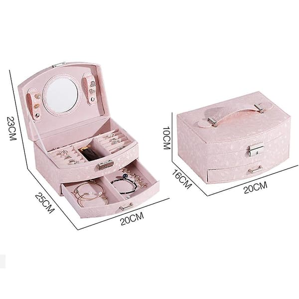 Smykkeæske til kvinder i PU-læder til ringe, øreringe, halskæder, armbånd og ure Light pink