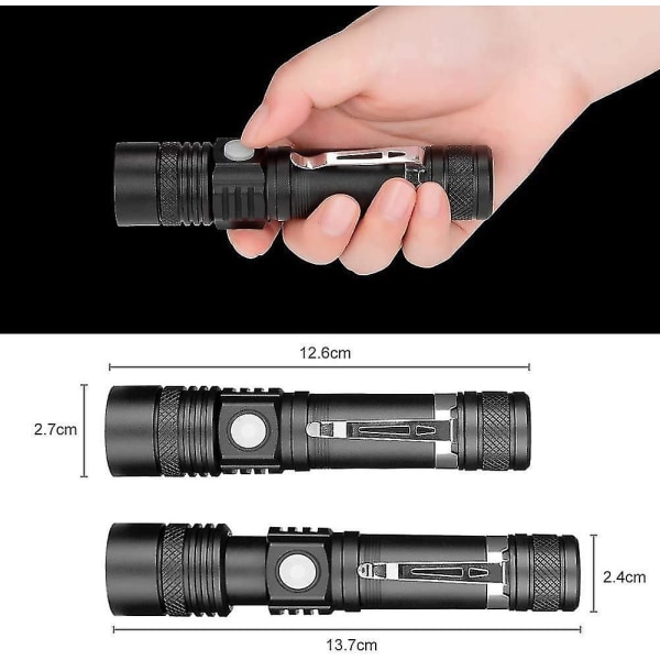 Usb Rechargeable Led Torch, 600 Lumens Flashlight, Ip65 Waterproof, 4 Light Modes, Zoomable Flashlight For Household, Camping, Hiking, Emergency (batt