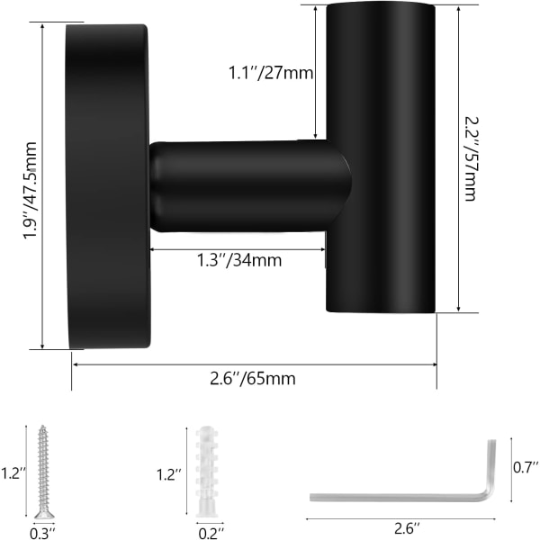 Håndklædekroge, 4 pakke sorte knage til vægmonteret, badeværelsesdørkrog til væg, sorte kroge til håndklæder, badeværelseskrog
