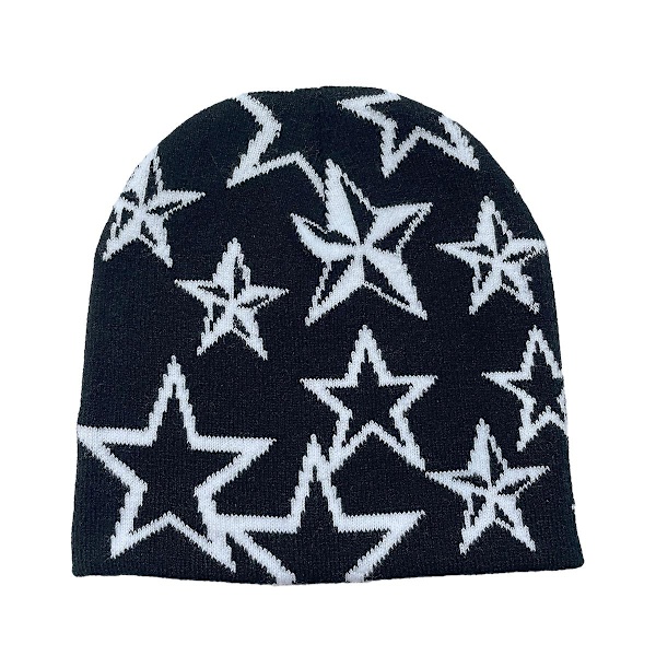 Y2k strikkede ullhatter med stjerne jacquard-mønster, 2000-talls søte unisex lue for menn og kvinner style 1