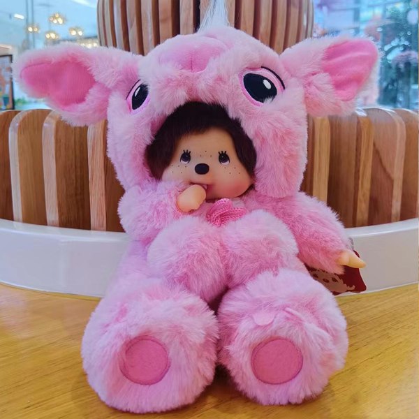 Tegneserie Monchhichi Stitch plysjdukke Kawaii myk plysjdukke leketøy for barn Pink