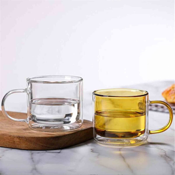 Dubbelväggig glasvattenkopp isolerade glas färgglada 250 ml muggar Grey 250ml