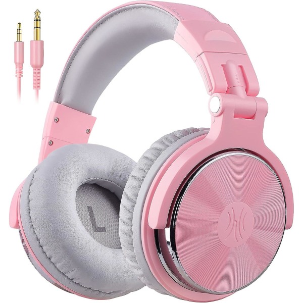 Oneodio Over Ear-hodetelefoner, kablede basshodesett med 50 mm driver, sammenleggbare lette hodetelefoner med shareport og mikrofon for opptak av overvåkingsmixi Pink