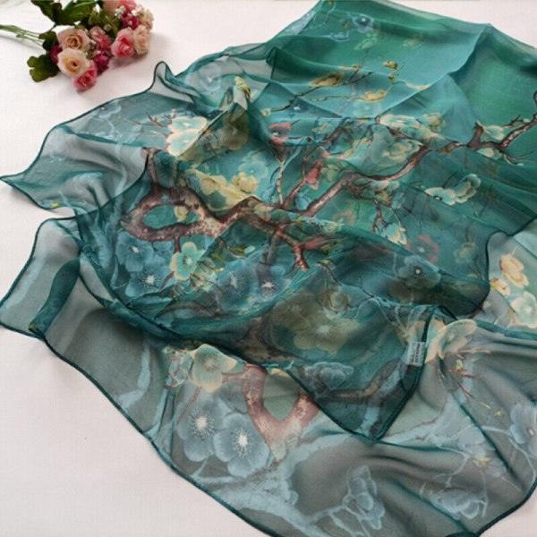 Kvinners lange skjerf, mykt silkesjal, damessjal, chiffon-sjal, tynt, pustende sjal Peacock Green