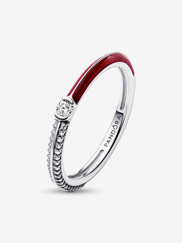 Pandora - P ME Pavé & Röd Dubbelring - Sterlingsilver Circumference: 58mm