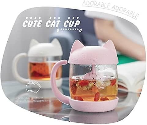 Kattglas Teekopp Vattenflaska - Med 250ml (8oz) Fishbread Infusionsfilter (rosa)